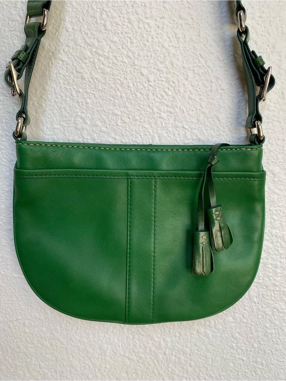 Coach Green Leather Crossbody Bag with Tassels